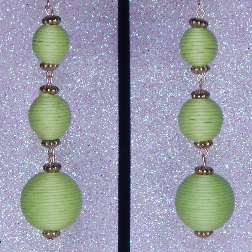 Green and gold Dangle sphere earrings